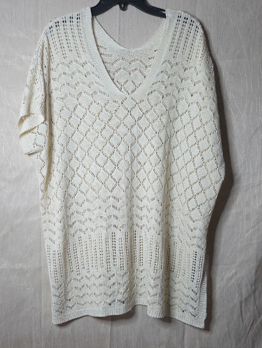 Cupshe Cream Open-Knit V-Neck Cover-Up Mini Dress
